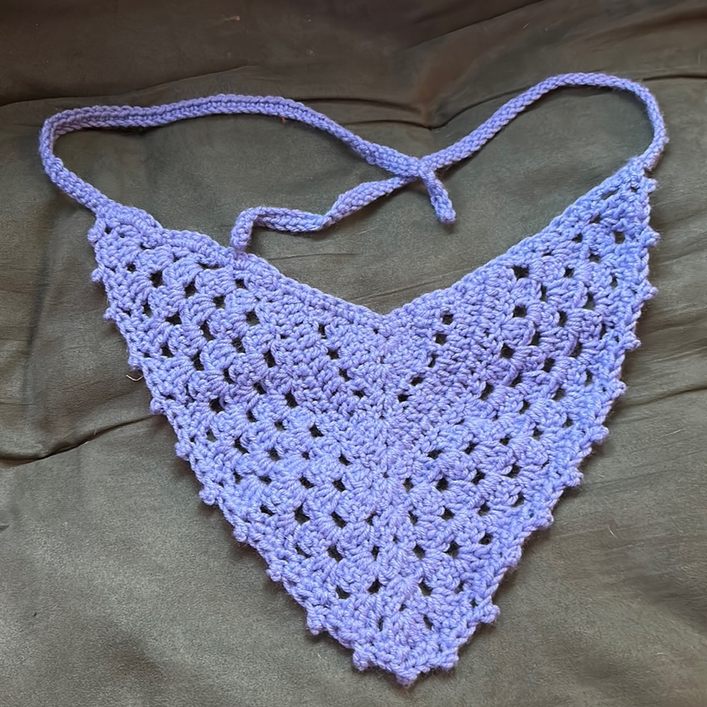 Beautiful blurple crocheted bandana! (handmade by me!) 🦋